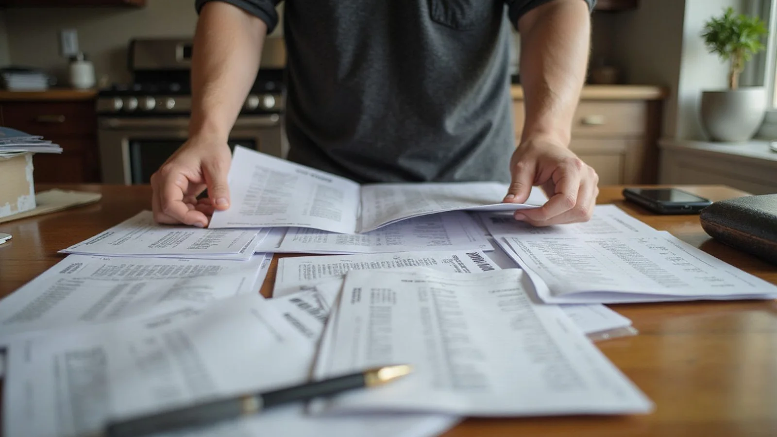 Gig worker organizing 1099s and bank statements