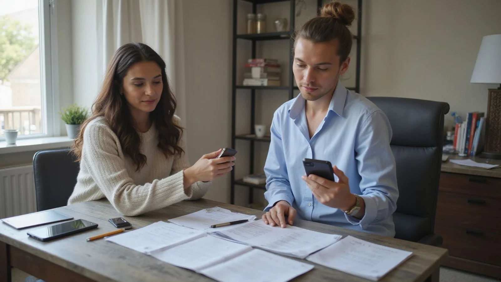 Licensed Texas agent and renter reviewing apartment list