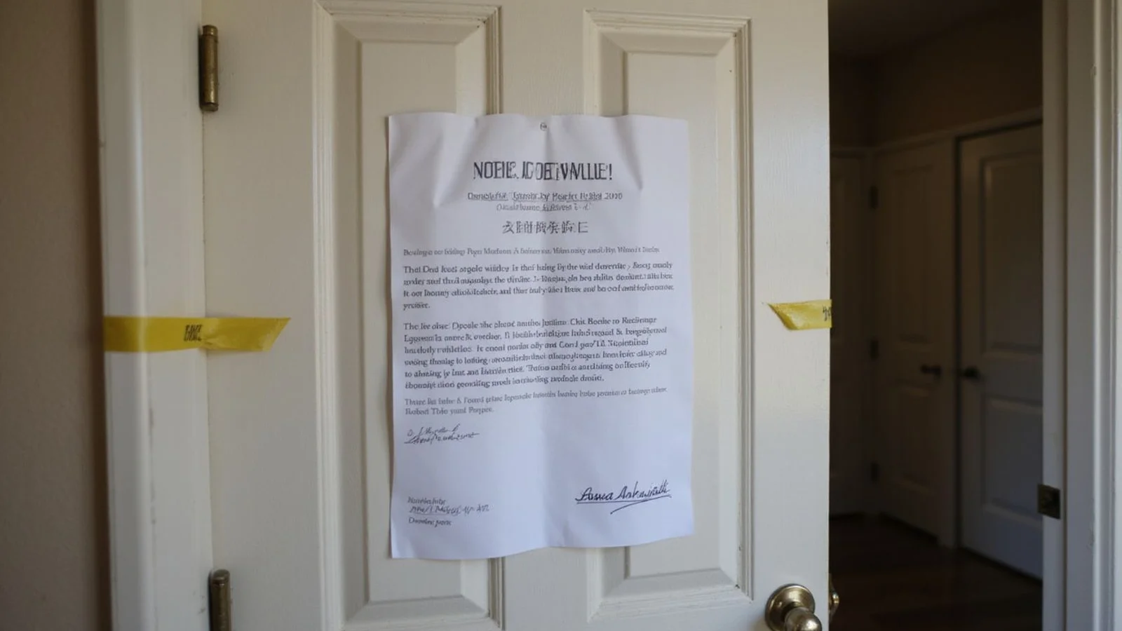 Notice to vacate posted on apartment door