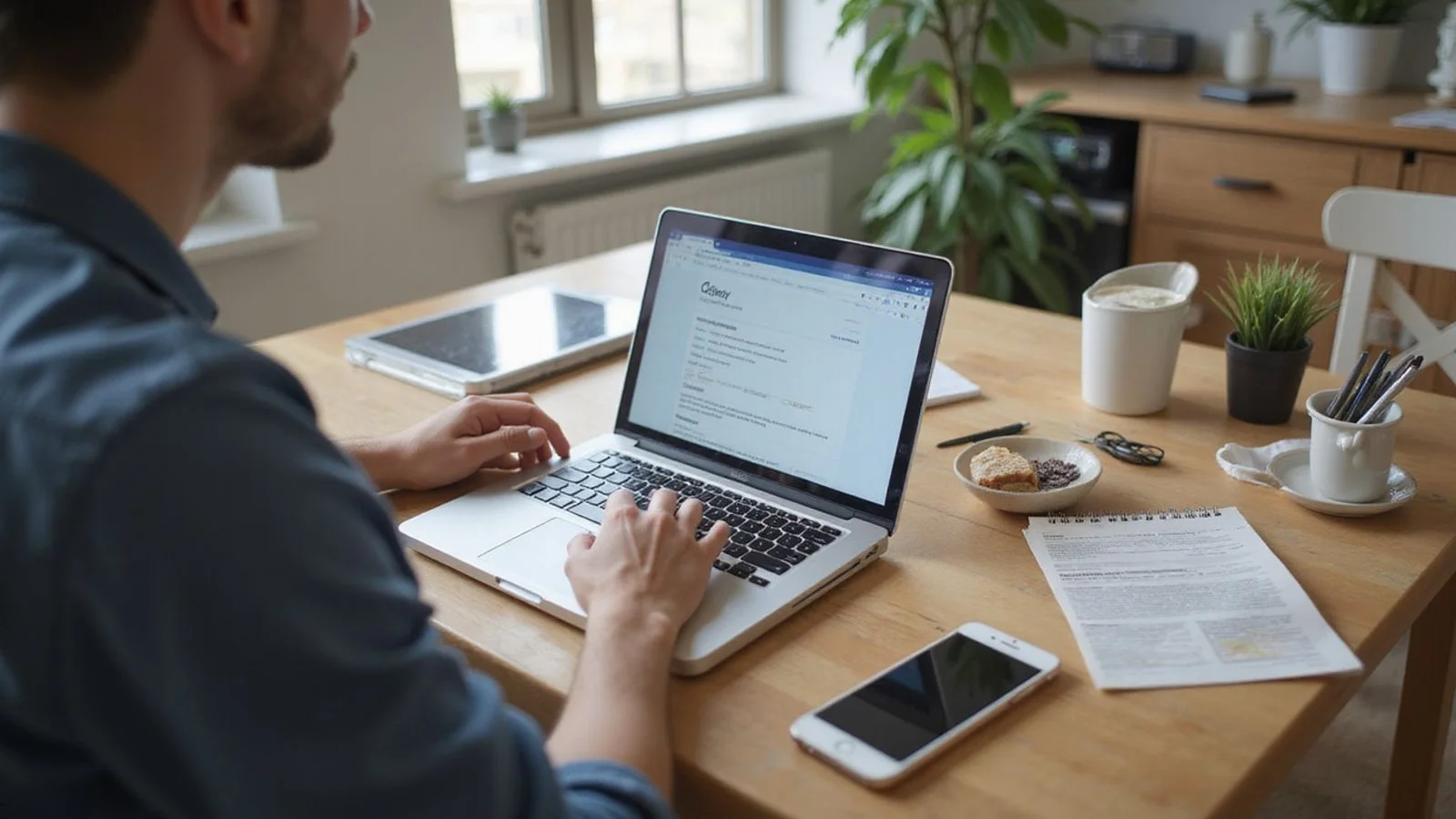 Person reviewing a rental screening report at kitchen table