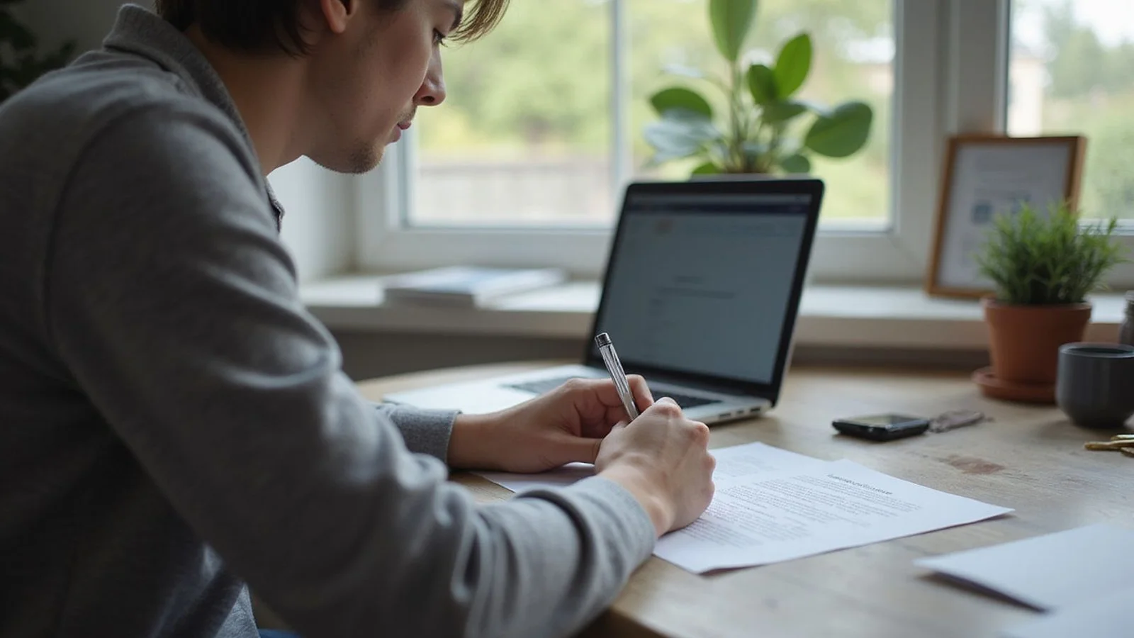 Person writing letter of explanation at desk