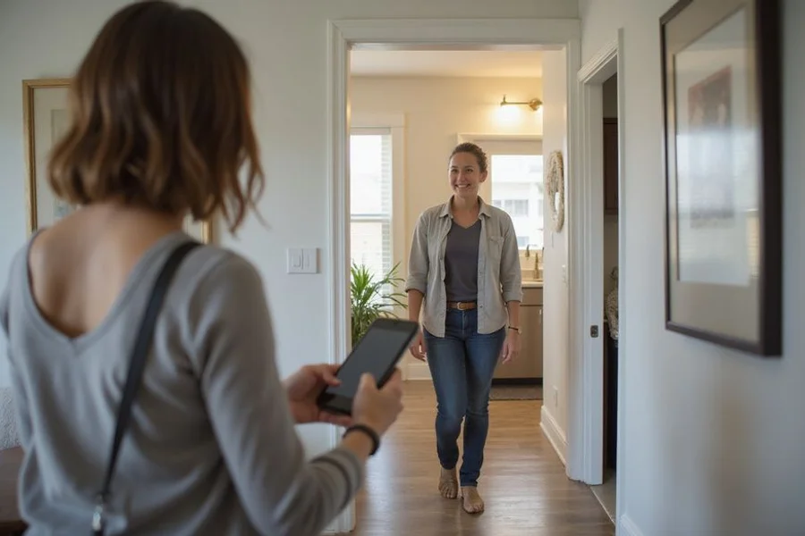Renter touring apartment with leasing agent