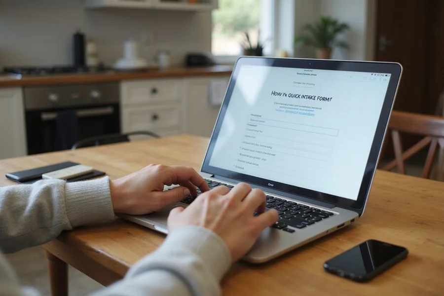 Renter filling out a short intake form on a laptop