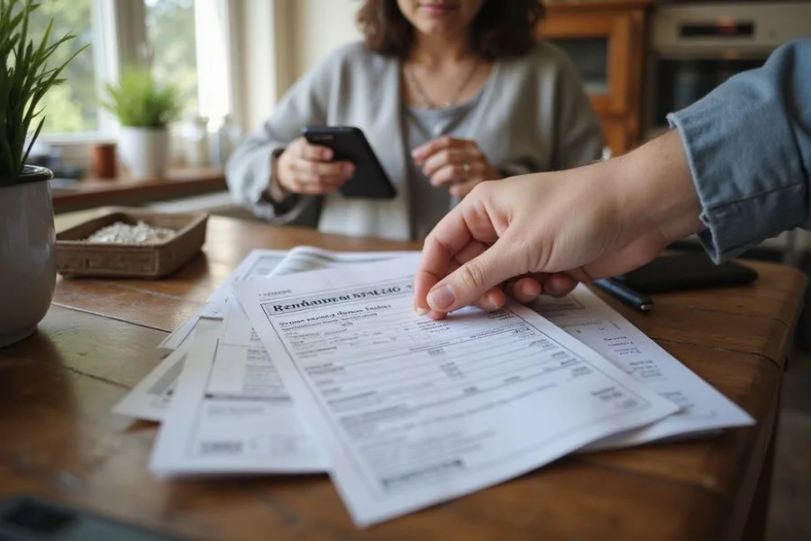 Renter organizing paystubs