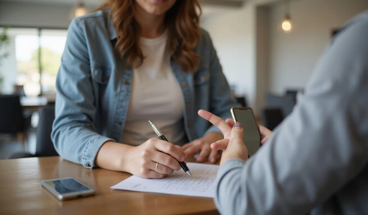 Renter signing lease at leasing office