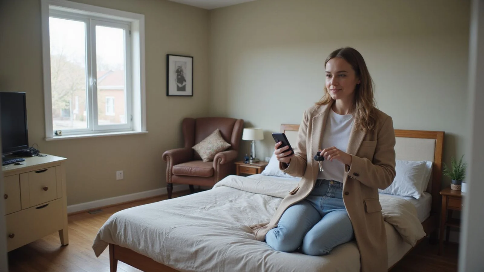 Renter touring apartment with keys after signing lease