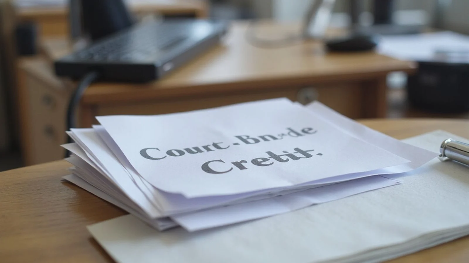 Three stacked documents labeled court, screening, credit