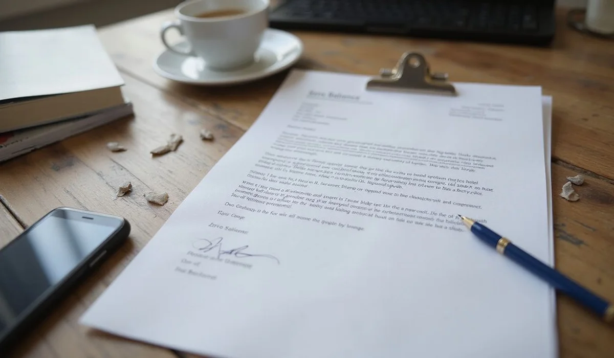 Zero-balance letter on landlord letterhead